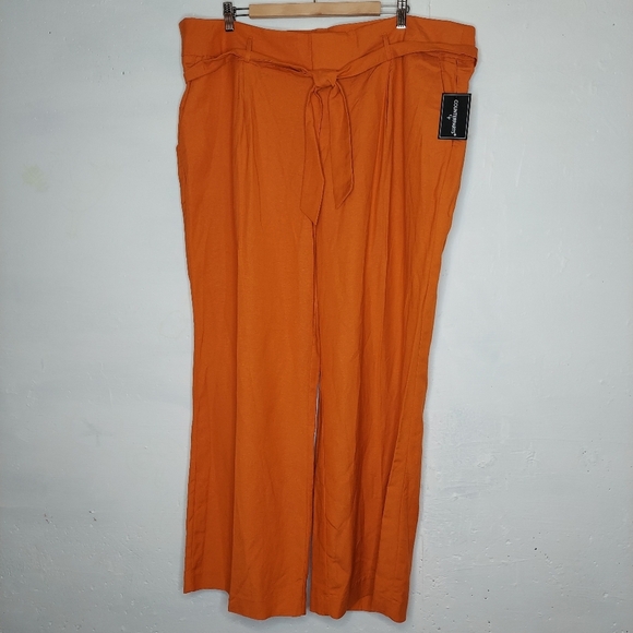 Counterparts Linen Blend Pants 20W Paperbag Belted Wide Leg Pocket Zip Orange - Picture 1 of 6